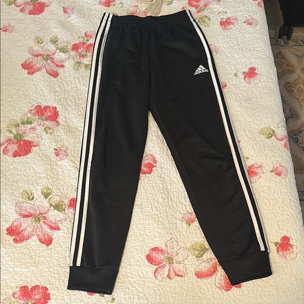 Adidas Kids Black Joggers with White Stripes